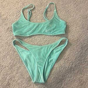 Traingl Teal Velvet Bikini Set